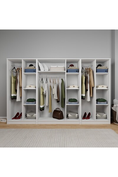 midoser Kardelen Serisi Beyaz 7 Kapaklı 13 Raflı 280 Cm Elbise Dolabı-gardırop Seti