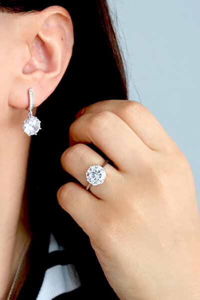 Silveranka 925 Ayar Gümüş Rodyumlu Tektaş Küpe