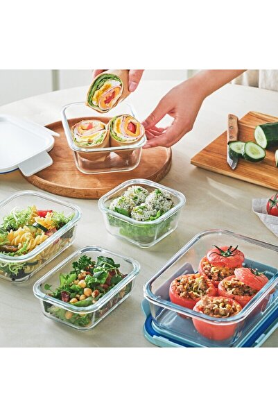 locknlock The Clear Glass Rectangular White Pack – 160ml, 380ml, 630ml & 1L