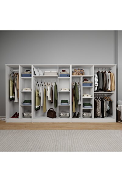 midoser Kardelen Serisi Beyaz 9 Kapaklı 14 Raflı 340 Cm Elbise Dolabı - Gardırop Seti