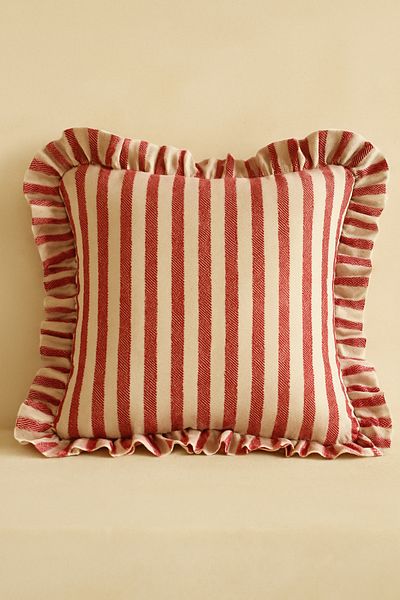Mirilliahome Linen Textured Ruffled Striped Throw Pillow Cover