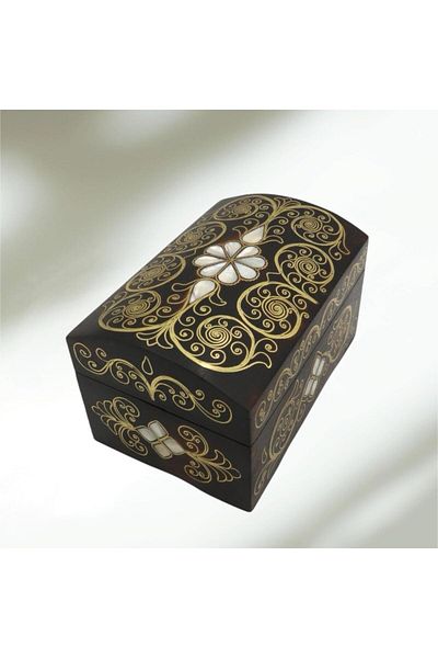 Okya Home Handmade Wooden Jewelry Box with Mother-of-Pearl Inlay – 14x10x7 cm