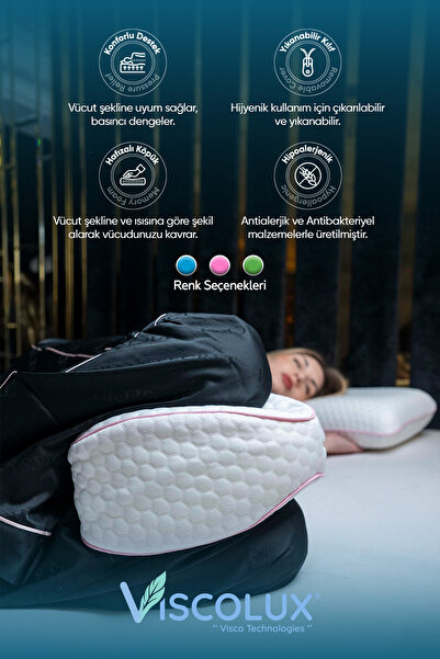 Viscolux Diz Arası Ortopedik Yastık - V Model Diz Arası Yastık Visco Yastık Pembe 25x25x15