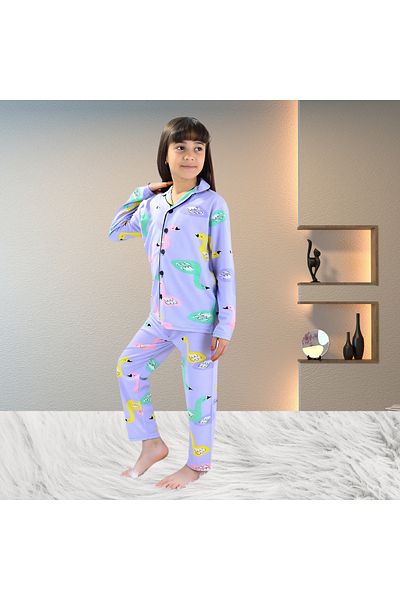 Fox Moda Set pijamale pentru fete cu mâneci lungi cu imprimeu de lebădă