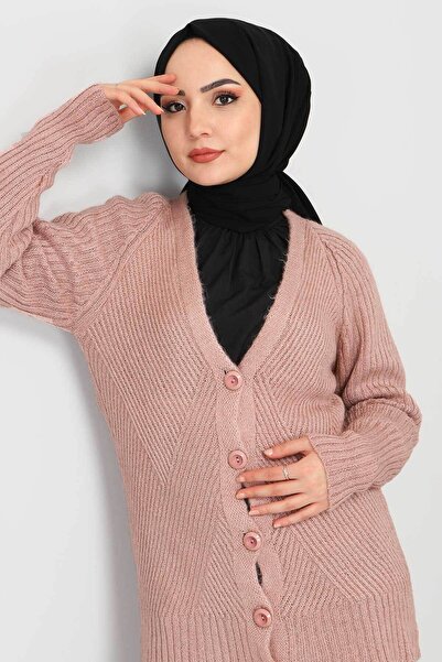 Tesettür Dünyası Zapnutý pletený Cardigan Tsd211208 Dusty Rose