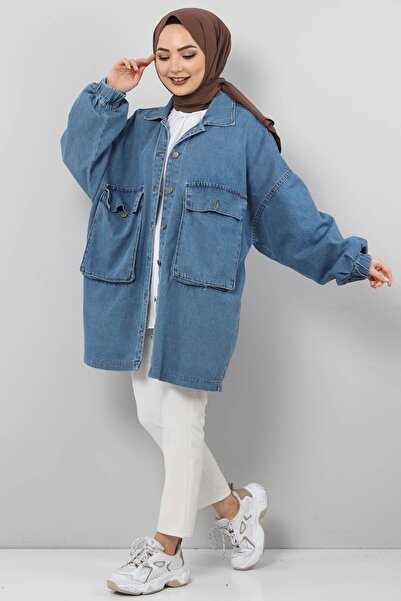 Tesettür Dünyası Farmer dzseki elasztikus ujjakkal Tsd0088 világoskék