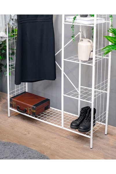 toprakhome Bohem5 Beyaz Elbise Askılığı Metal Askılık Dekoratif Portmanto Açık Gardrop ve Ayakkabılık