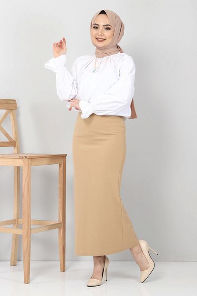 Tesettür Dünyası Pencil Skirt Tsd0291 Camel