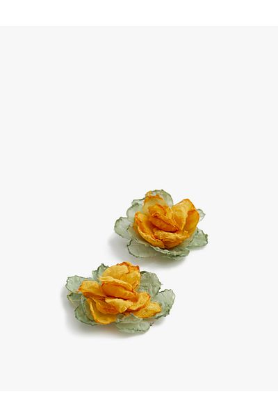 Koton Large Floral Earrings Layered Voluminous Fabric Steel Blended