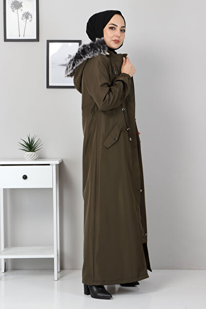 Tesettür Dünyası Παλτό με κορδόνια στη μέση Tsd1936 Χακί