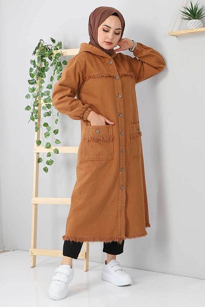 Tesettür Dünyası Tasseled Long Denim Cap Tsd5527 Tan