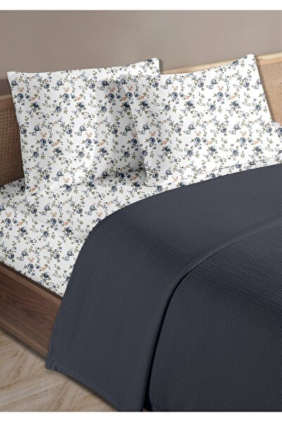 HomeBerry 100% Cotton Medusa Navy Blue Single Pique Set 160 X 230 cm