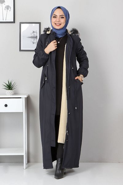 Tesettür Dünyası Παλτό με κορδόνια στη μέση Tsd1936 Navy Blue