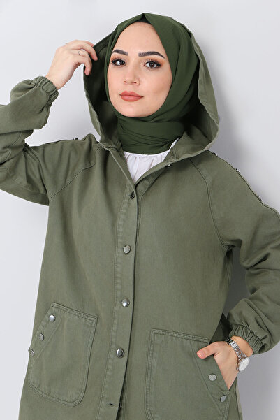 Tesettür Dünyası Kapesní džínová čepice s kapucí Tsd5528 Khaki