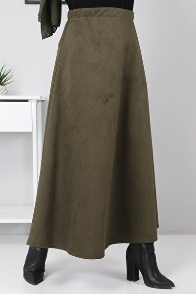 Tesettür Dünyası Semišová sukňa Mevlana Tsd0036 Khaki