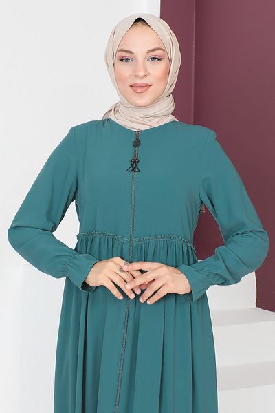 Tesettür Dünyası Flounced Hijab Abaya TSD230335 Mint Green