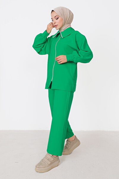 Tesettür Dünyası Zippered Double Suit TSD230905 Green