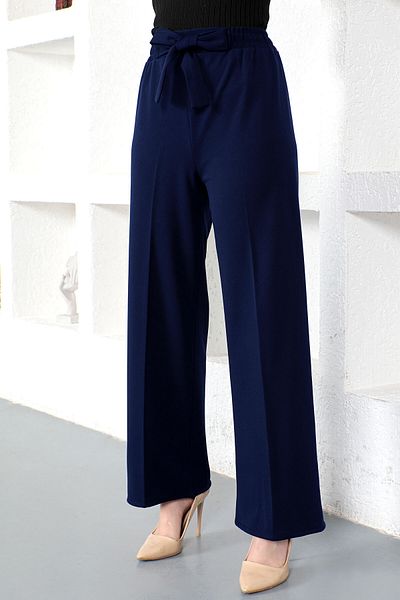 Tesettür Dünyası Elastic Waist Wide Leg Trousers Tsd230109 Navy Blue