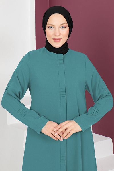 Tesettür Dünyası عباية حجاب بسحاب مخفي TSD230414 أخضر نعناعي