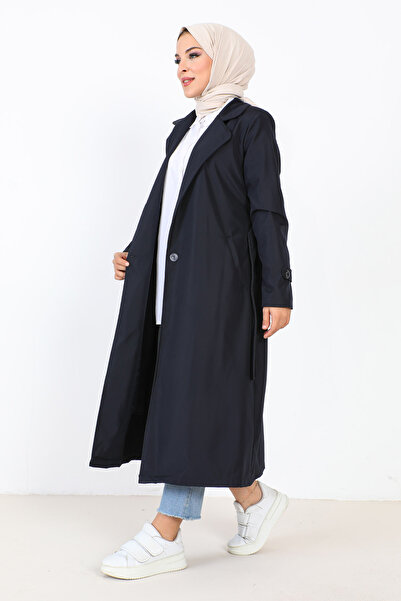 Tesettür Dünyası Astarlı Trençkot TSD231003 Lacivert