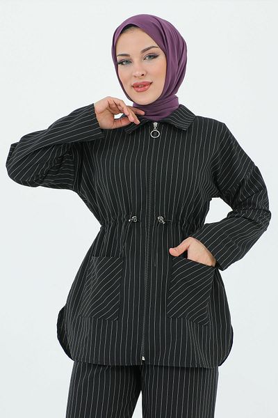 Tesettür Dünyası Στολή Melisa Waist Gathered Zipper TSD231208 Μαύρο