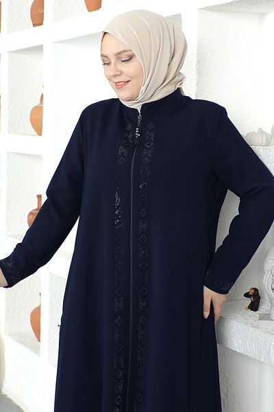 Tesettür Dünyası Navy Blue Hijab Ferace - Κεντημένο με παγιέτες, Tsd 230330