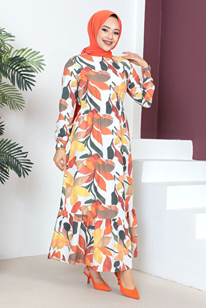 Tesettür Dünyası Long Hijab Dress with Elastic Waist Tsd230601 Yellow