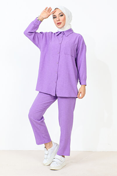 Tesettür Dünyası Pocket Detailed Double Suit TSD231009 Lilac