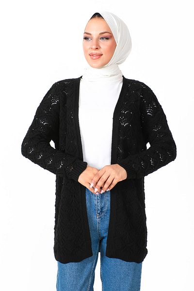 Tesettür Dünyası سترة تريكو بدون أزرار TSD230355 أسود