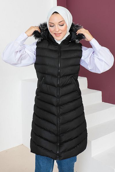 Tesettür Dünyası Hooded Inflatable Vest TSD230630 Black