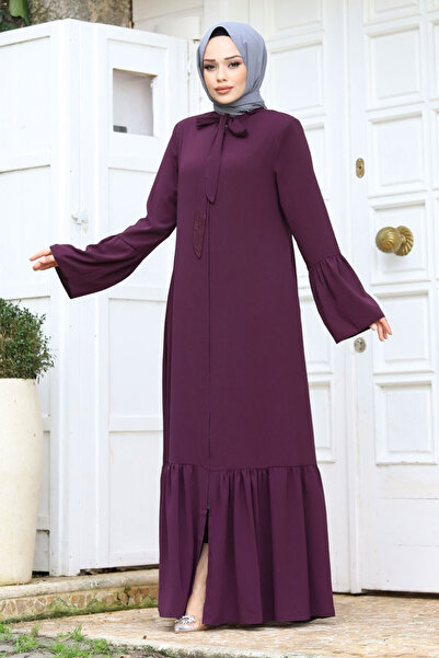 Tesettür Dünyası Mâner Volan Guler Tie Detaliat Hijab Ferace TSD240244