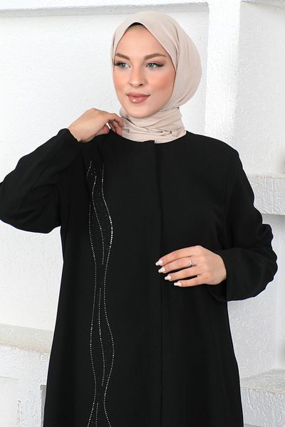 Tesettür Dünyası Чорна сукня Tesettur Abaya з вишивкою та хвилястими паєтками Tsd230423