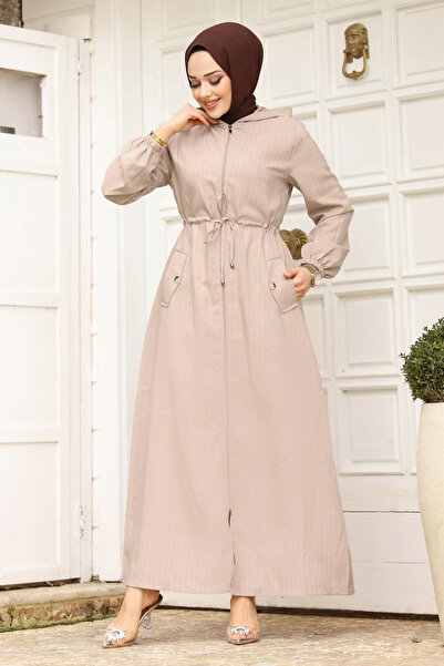 Tesettür Dünyası Μπεζ Hijab Ferace - Hooded, Rope Gather, Tsd 240239