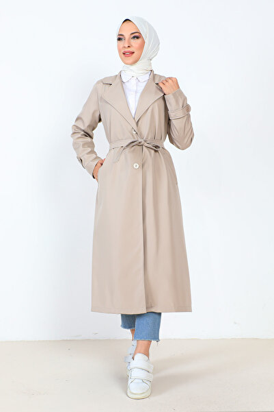 Tesettür Dünyası Podšívaný trenčkot TSD231003 Stone Color