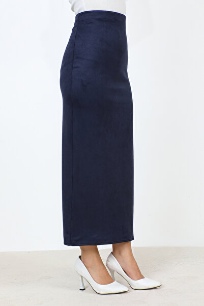 Tesettür Dünyası Σουέντ Pencil Φούστα TSD0034 Μπλε Navy