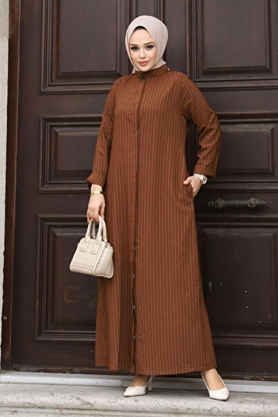 Tesettür Dünyası Skrytá proužkovaná Ferace TSD240222 hnědá