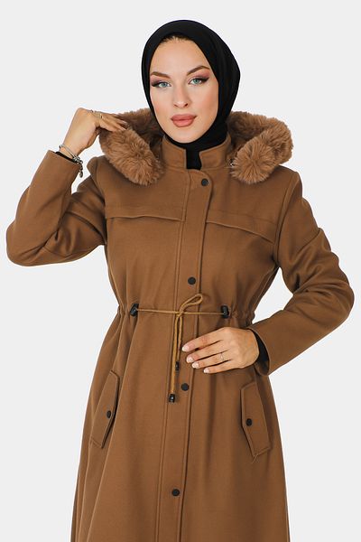 Tesettür Dünyası Παλτό Cashmere με κρυφό φερμουάρ σε όλο το μήκος TSD230911 Μαύρισμα
