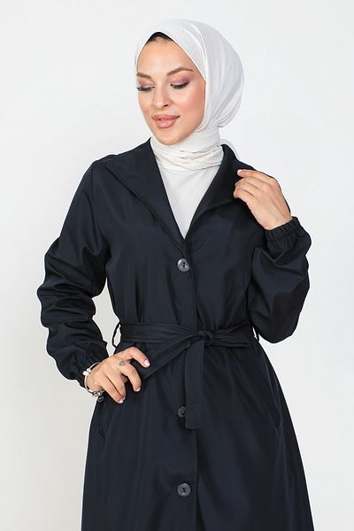Tesettür Dünyası Tie Waist Trench Coat TSD230808 Navy Blue