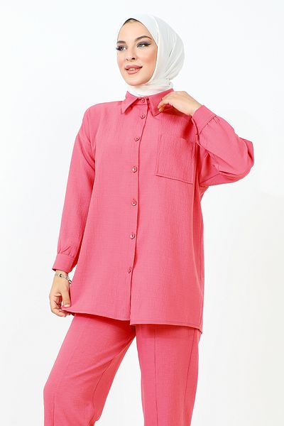Tesettür Dünyası Pocket Detailed Double Suit TSD231009 Pink