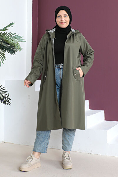 Tesettür Dünyası Velký trenčkot s kapucí Tsd230503 Khaki