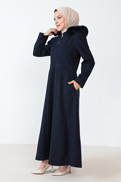 Tesettür Dünyası Teljes hosszúságú cipzáras kabát TSD230803 sötétkék