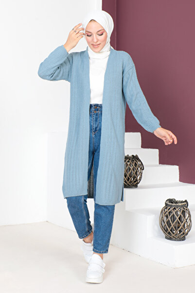 Tesettür Dünyası Πλεκτό Ζακέτα με λεπτή τρύπα TSD230721 Μπλε