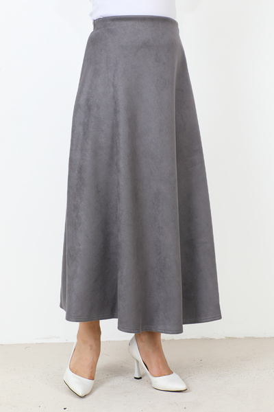 Tesettür Dünyası Suede Mevlana Skirt TSD0036 Anthracite