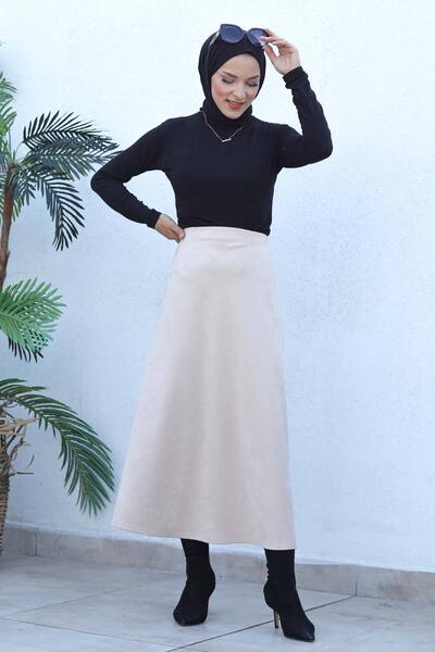 Tesettür Dünyası Suede Mevlana Skirt Tsd0036 Beige