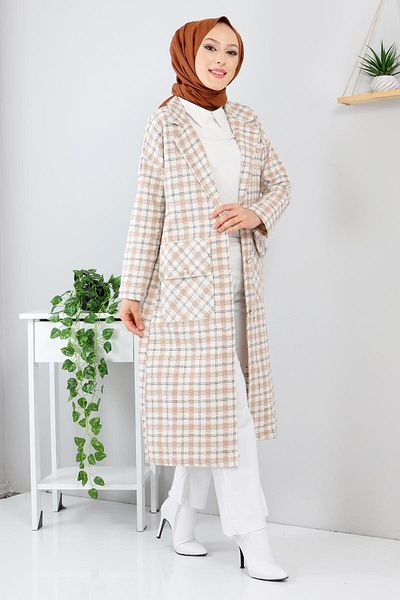 Tesettür Dünyası Pocket Detailed Long Cape Tsd211248 Mink
