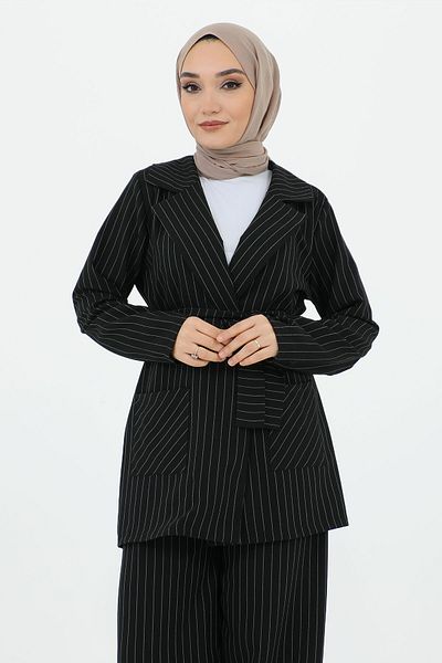 Tesettür Dünyası Maral kétsoros galléros öves dzseki öltöny TSD231211 fekete