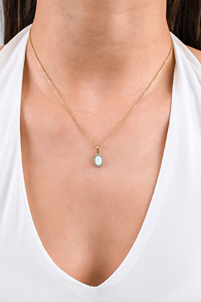 Side Gold Kuyumculuk 14 Ayar Altın Zirkon Taşlı Opal Grace Kolye Ucu