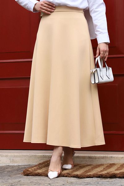 Tesettür Dünyası Scuba Flared Skirt TSD240218 Camel