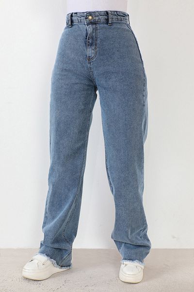 Tesettür Dünyası Pantaloni largi din denim cu ciucuri TSD230916 Albastru