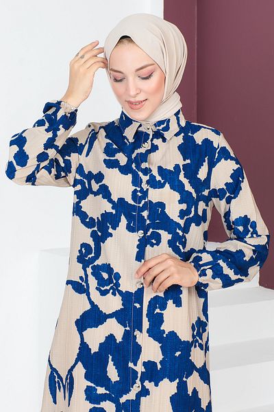 Tesettür Dünyası Buttoned Tunic TSD230707 Navy Blue